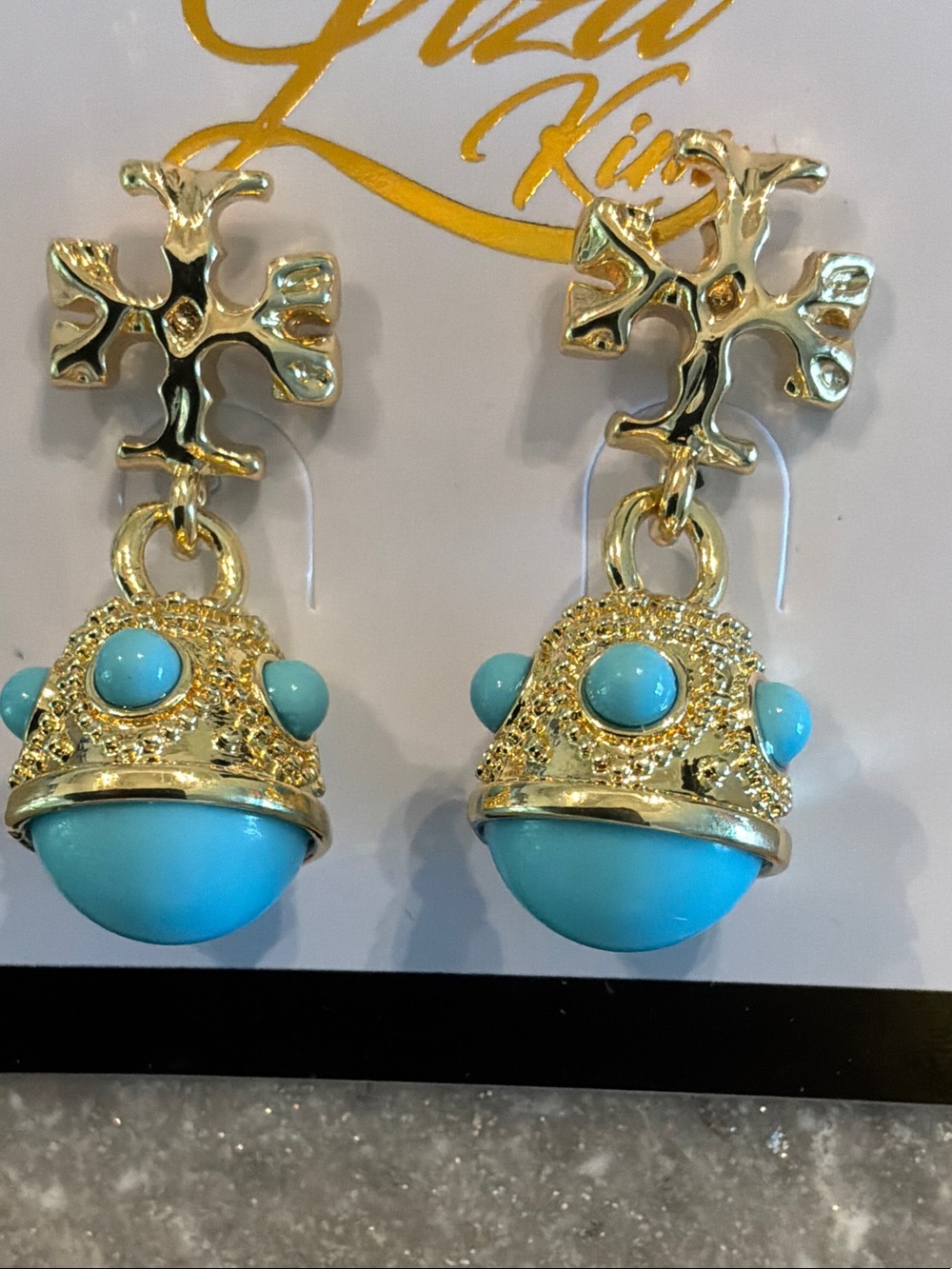 Gold-Tone Turquoise Drop Earrings